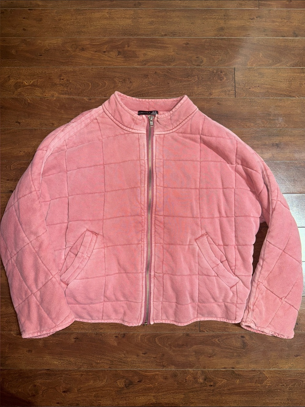 Black Tape_ Pink Quilted Zip-Front Jacket